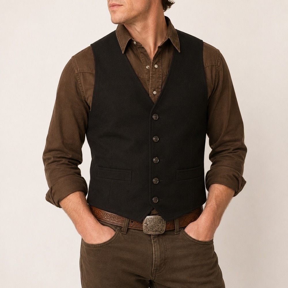 70s Vintage Chocolate Brown Vest Mens XS Poly Mod Western Waistcoat Cowboy Rodeo